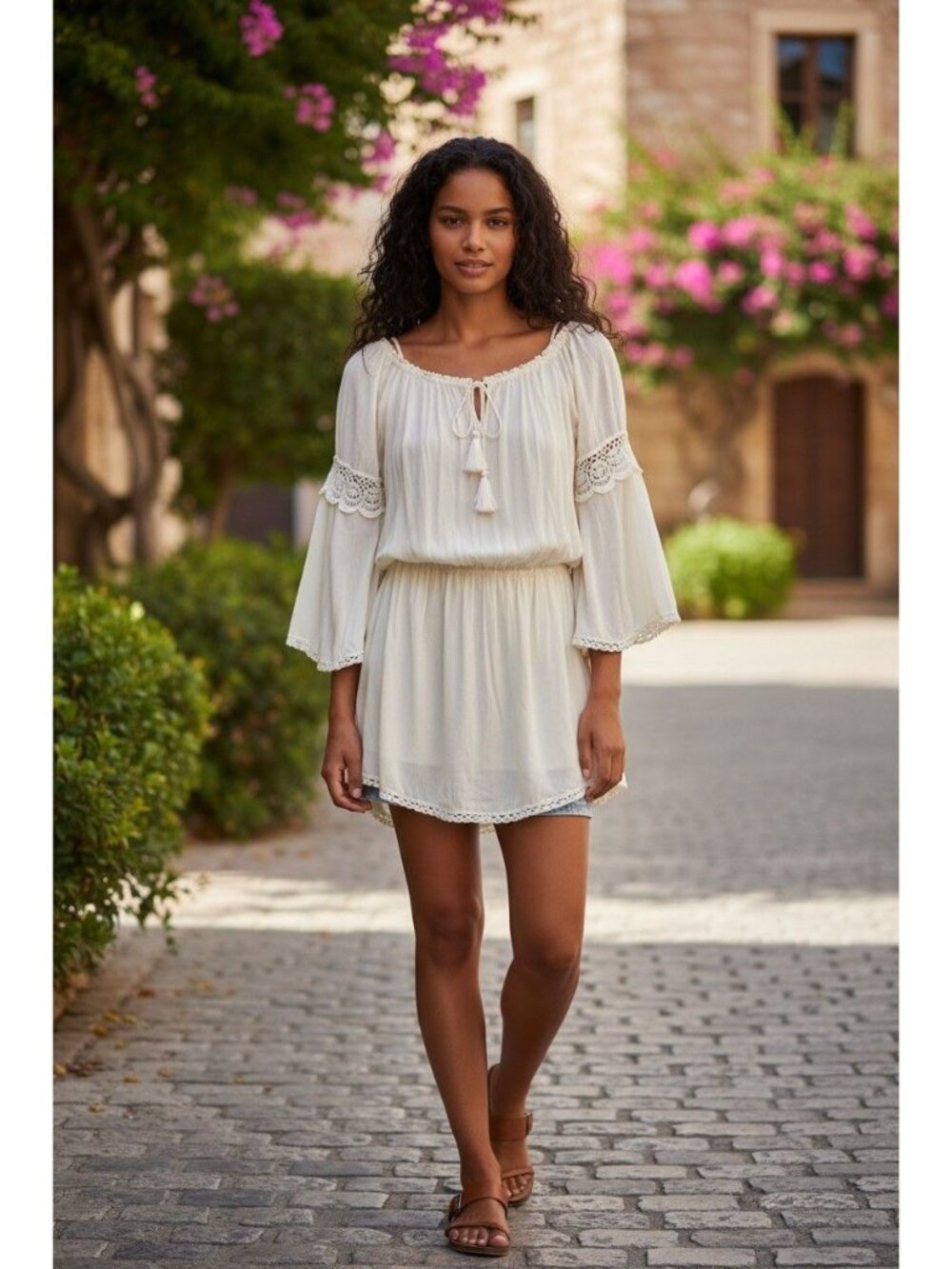 Cleobella Off-Shoulder Mini Dress Boho-Chic Festival, Coastal Cowgirl Resort Pea